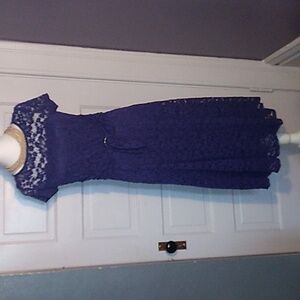 "Perceptions" sexy  purple lace dress over slip dress. with lace neckline reveal